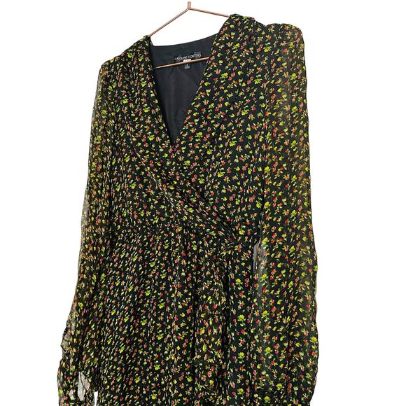 Caroline Constas Vivian Winter Rose 100% Silk V-Neck Ruffles Gown Size Small - Picture 9 of 16